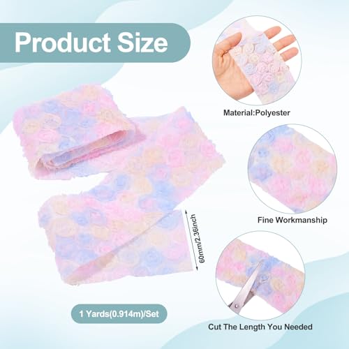 1 Yard Flower Lace Trim Kleurrijke 3D Rose Mesh Stof Borduren Applique Naaiwerk Trims 60mm breed Handgemaakte Floral Lace Libbons voor DIY Naaien op projecten 4