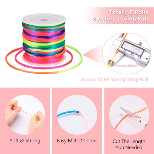 8 rollen Nylon kralen koorden 8 kleuren 2MM ronde gevlochten satijnen koorden Chinese knoop maken Cords Rattail Wires Nylon String voor het knutselen kralen 4
