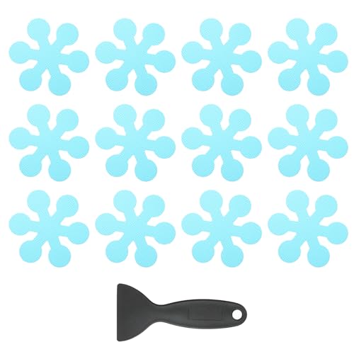 12 Stuks Non Slip Bad Stickers, Non-Slip Douche Stickers met Scraper Badkamer Douche Vloer Stickers Snowflake Shape Leuke Treads Badkuipen, Blauw