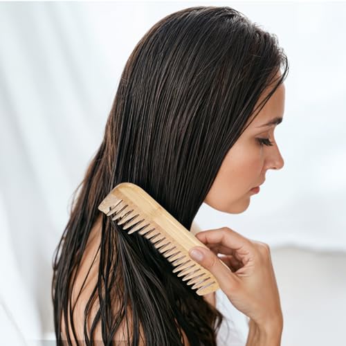 2 st. Wide Tanded Houten Comb, Anti-Static Bamboe Comb, Houten Comb voor krullen, Handgemaakte Houten Combs, Natuurlijke Bamboe Comb Geschikt voor Vrouwen 5