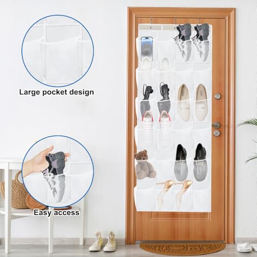 Organisator voor op de deur 24 Compartments Organizer Hangend over de deur schoenrek voor opknoping, hang Organizer Opvouwbare kleren opslag Schoen opslag met 3 haken voor slaapkamer, woonkamer 5