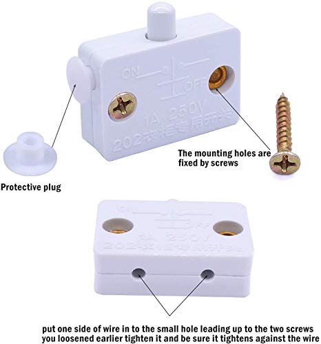 8 Pack 1A 250V Cabinet Deurlampschakelaar Lichtschakelaar Automatische schakelaar Druk op de deurlampschakelaar voor de kledingkast (Wit) 3