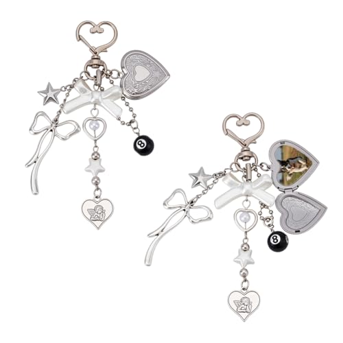 2 st Keychain portemonnee Charms, ABS Plastic imitatie Pearl Acryl Legering Hanger Heart Bow Charms met Legering Swivel sluitingen voor tassen Autosleutels en Cadeau Decoratie