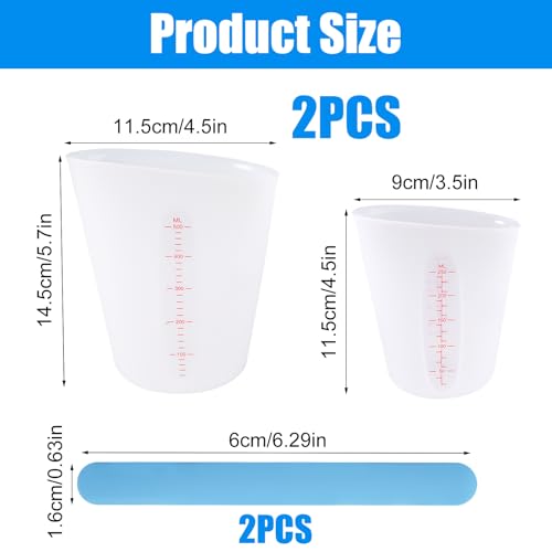 2 stuks Siliconen meetbekers 250ml/500ml, Grote Siliconen meetbeker Epoxyhars, Meetbekertjes met meting voor handwerk, Siliconen meetbeker, Epoxy Resin keukenvormen voor DIY Craft