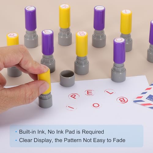 10mm brievenstempels, E-Alphabet stempels Mini Zelf inkt stempels Plastic inkt stempel Set voor leraar, klaslokaal, scrapbooking, rode inkt, paarse Shell 4