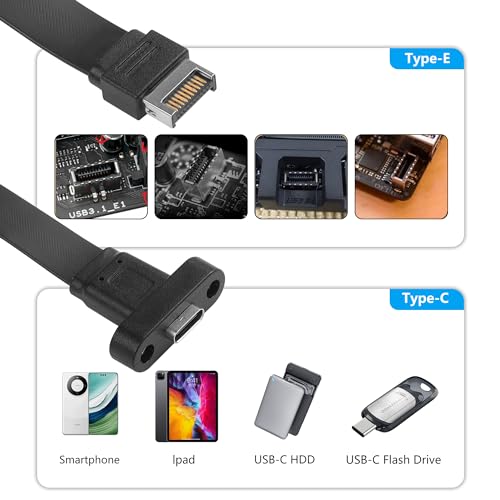 USB 3.1 Voorpaneel Header Type C Uitbreiding Kabel met Panel Mount Schroef, 10 Gbit/s, Type E 20 Pin Plug aan USB-C Connector, Adapter Kabel met Full Height Holder, 11,8 Inch (2