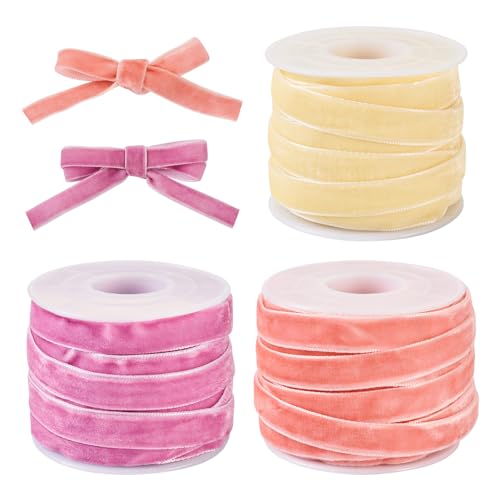 30 yards 3/8 inch Single Sided Velvet Ribbon 3 Kleuren Verfraaien Kant Trim voor Bow Bouquet Pakje Inpakken Haar Bow Clips maken, Roze / Bisk / Medium Orchidee