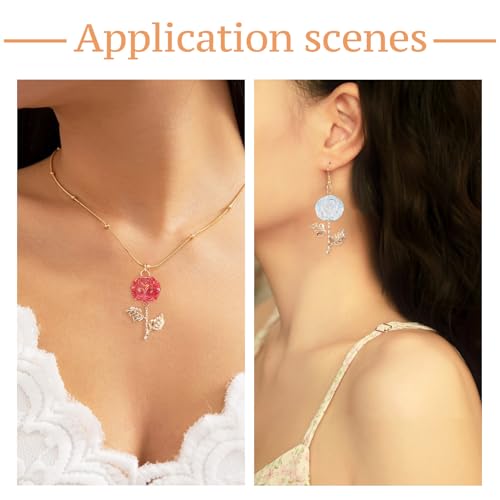 16 st. Rose Charms Transparante kleurrijke acryl & legering bloem hangers kleurrijke rozenkrans met gouden bladbloesem Charms voor DIY ketting oorbellen sieraden maken, acryl, acryl 3