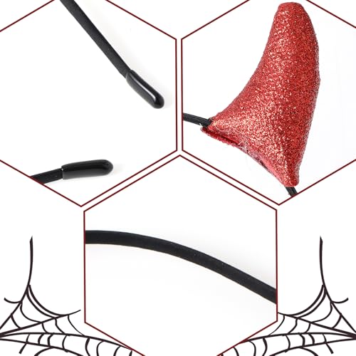 Glitter Devil Horns Hoofdband Rood Halloween Devil Ears Headband Tiefling Horns Cosplay Kostuum Accessoires voor vrouwen, mannen en meisjes, Fancy Dress Cosplay en Demon Devil Thema partijen 3