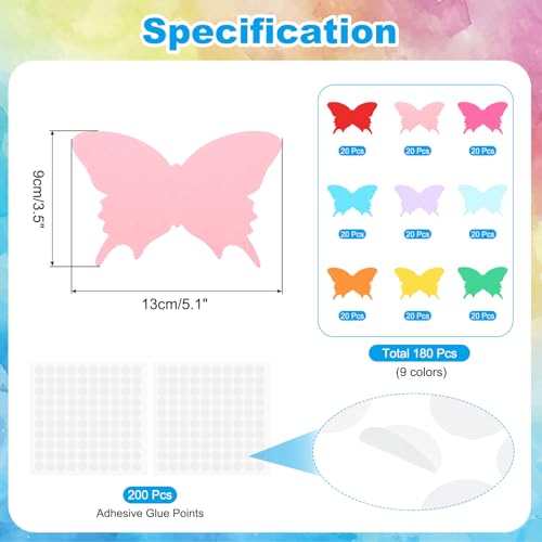 Bulletin Cutouts Paper, 180 stuks Leuke vlinder vorm Bulletin Board Paper Cutouts Decoraties met Zelfklevende Dots voor klaslokaal DIY Crafts Projecten Party Supplies