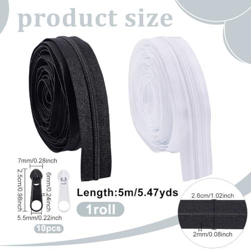 10M Nylon Coil Scheiden Zipper Kit, 2 Kleuren DIY Ritser met 20 Legering Sliders voor kledingtassen Naaimachines