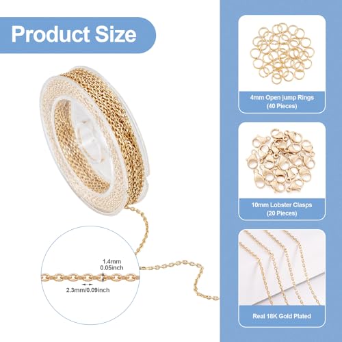 18K Gold Plated 16.4 Voet Kabelkettingen Gebraden Coil Kettingen met 20 st Kreeft Closps 40 st Jump Rings voor sieraden maken Craft ketting armband DIY Oorbellen accessoire vrouwen 5