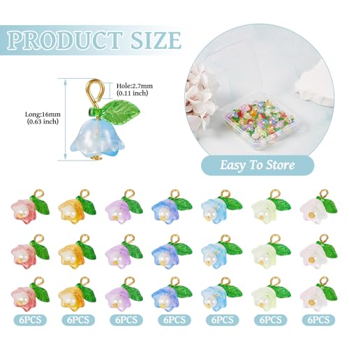 42 st. Transparante Lily Glazen Hangers met Parels Sprayed Helder Bloemen Blaadjes Bedels met Leaf voor DIY Handgemaakte oorbellen Ketting sieraden maken, Glas