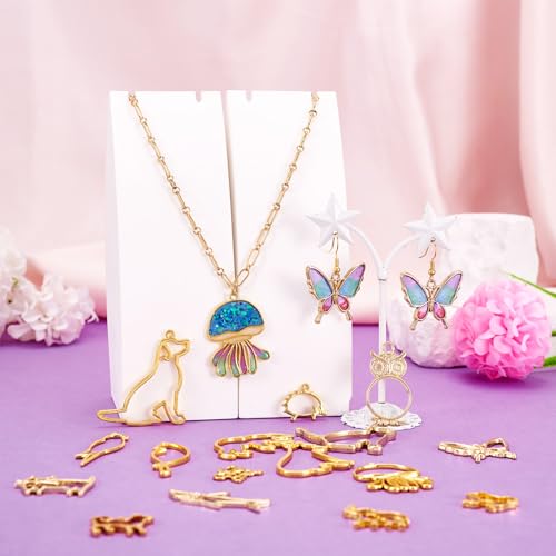 32 st Dier Open Omlijsting Hangers Kat / hond Hollow Legering Bedels voor DIY UV Hars Goud Vlinder Uil Hollow Frame voor DIY Hars Casting Geperst Bloem sieraden