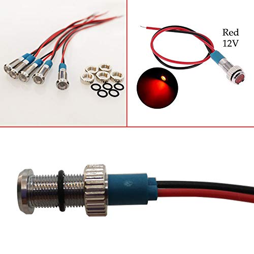 5 st 6mm 1/4inch LED Metalen Indicator Licht 12V Waterdichte Signal Lamp Pilot Dash Directional Auto Truck Boat met draad (rode kleur) 5