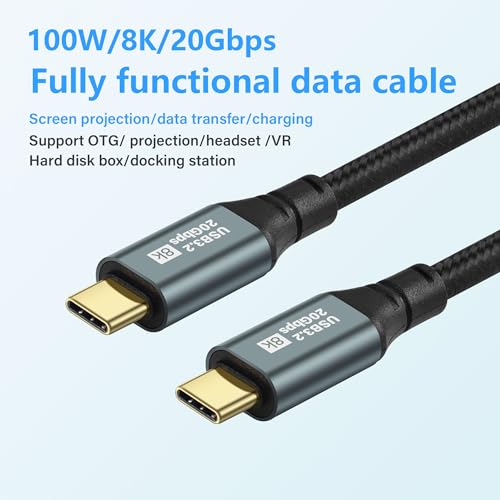 Gen3.2 van type C Datakabel, dubbele kabel, type C met Emark PD-chip, 100W Projectieschermkabel, 8K High Definition, 20GB, Complete gegevenskabel voor telefoon, 1 m