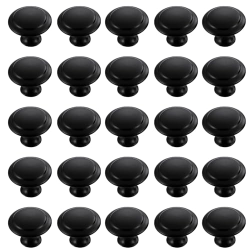 25 Stuk Ronde Kast Knobs Pulls, Roestvrij stalen Zwarte Deur Knobs Kast Knob Mushroom Lade Knobs met bevestiging Schroeven voor meubelkasten Badkamer (30mm)