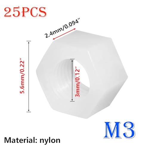 25 st M3 Nylon Hex Noten Witte Hex Noten Plastic Hex Noten voor Schroeven Bolts