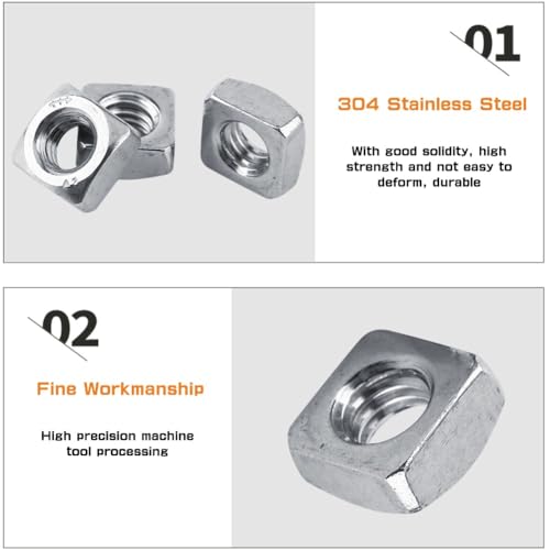 100st M3 DIN557 Metrische draad Vierkante Noten SS304 Roestvrij staal Vierkante Nut voor Machine Bevestiging, Zilver Kleur (M3(100/)) 3