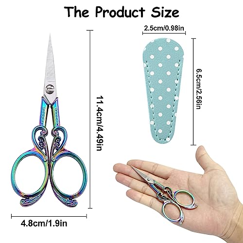 Borduurwerk schaar (vintage, klein scherp), roestvrij staal en titanium, kleurrijk, tweehandig, 11,5 x 4,8 cm, 30 g, inclusief blauwe beschermhoes 5