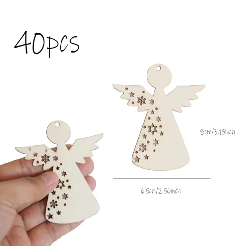 40 stuks Houten kerststokjes voor het ophangen van kerstfiguren met touw, kerstboomdecoraties (Guardian Angel A)