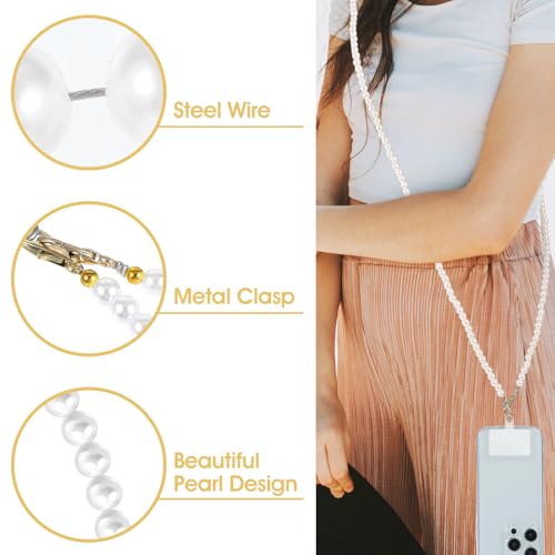 2 stuks Pearl Phone Chain, Anti-Lose Phone Chain, Universal Mobile Phone Chain, Phone Cord, Hand-free Phone, Polsband, Verwijderbare Crossbody Phone Chain met 2, Wit 3