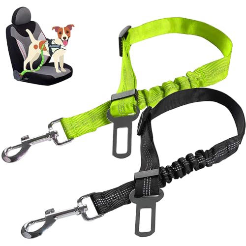 2 st. Verstelbare hondenwagen veiligheidsgordel, Nylon Elastische hondentuig, duurzame veiligheidsgordel Clip Lead Pet Car Harnas Clip 360° Draaibare veiligheidsgordels voor dieren