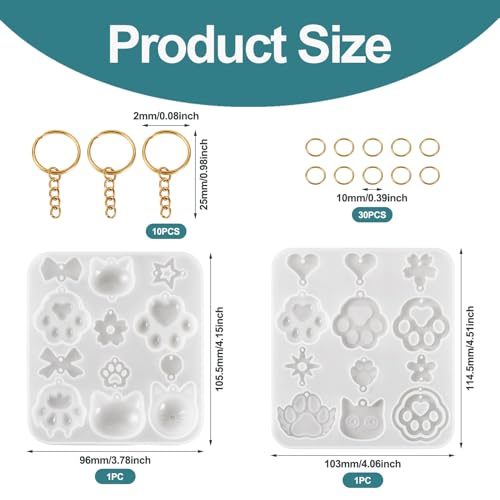 Set van 2 Siliconen Honden Paw Prints en Cat Nitter mallen met Open Ringen voor het maken van UV Epoxy Resin sieraden 3