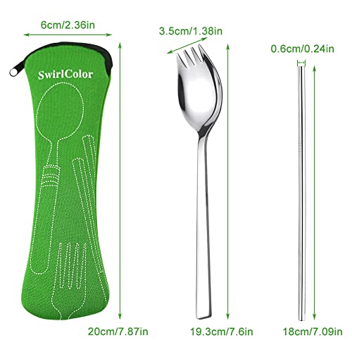 Draagbare Lepel RVS Set van 2 creatieve saladelepels met stro, 2-in-1 vork en lepel voor pasta cake 3