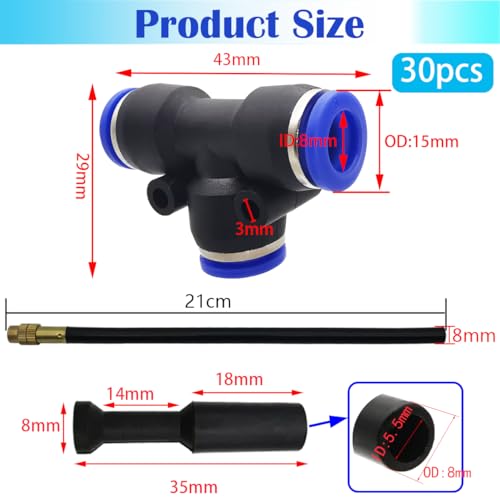 Irrigatiesproeiers, Dujelixa 10 stuks Mistspuit Universele aanpassing 20 cm Mist Systeem Besproeiingssproeier met 10 stuks T-Type Connector + 10 stuks Chokeplug voor Besproeiing Greenhouse Lawn