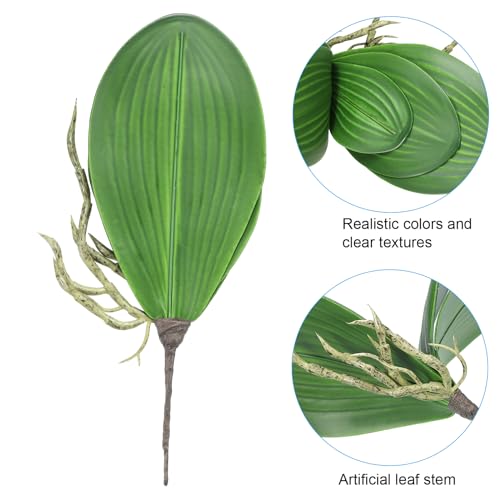 Faux Orchidee Bladeren 14cm, 2 Pack Kleine kunstmatige Phalaenopsis Foliage Real Latex Touch Groene Plant 5 Bladeren met Stengels voor thuis Bloemen Pot Decor, Groen 4