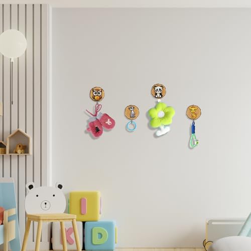 Pack van 6 kinderkamer kleren haken self-Adhesive houten handdoek houder dierlijke vorm muur haken zonder boren voor rugzakken, sleutels, hoeden, jasjes, gebruikt 5