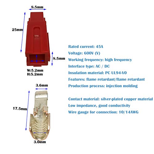 Quick Connect Batterijconnectoren - 10 paar Quick Diconnect 45A 600V Power Connector Batterijplug + Clamps Rood Zwart 3