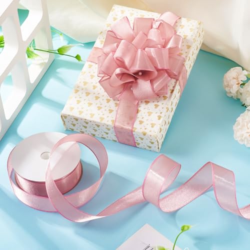 Polyester Lint 20m 25mm Glittering Sheer Stof Linten voor bruiloft Boeketten Bows Cadeauverpakking Kerstfeest Decoraties DIY ambachten, licht paars rood