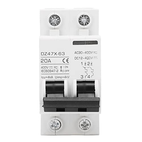 Miniatuurstroomschakelaar, AC DC 400 V, 20 A, 2 P, DIN rail mount, overbelastingsbeveiliging, luchtschakelaar voor distributielijnen, woonkamerverlichting, fotovolt zonnestelsel