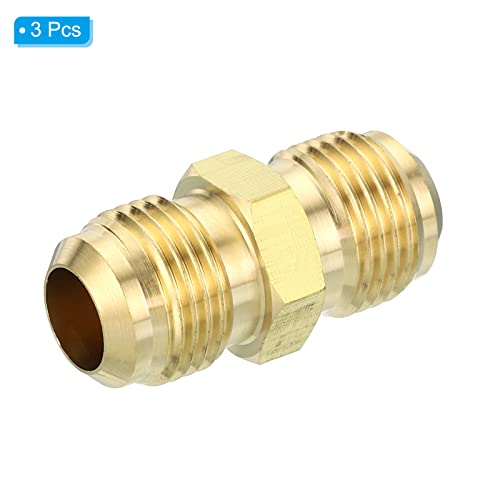 3/8" Man x 3/8" Man Messing Flare Union Connector, 3Scs Gas Adapter Messing Buis Koppelende Pijp Past voor slangen Fitting 3