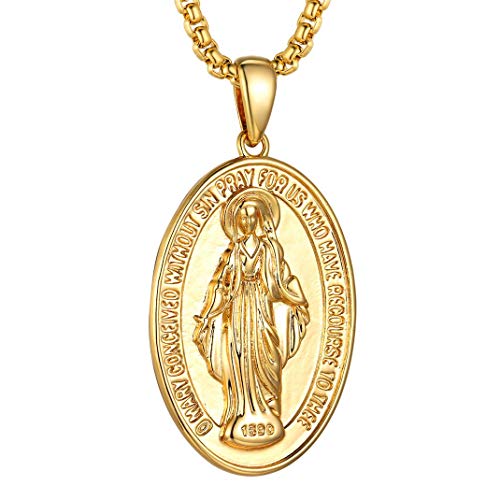 Sieraden Oval Wonderbaarlijke medaille ketting, Onze Lieve Vrouw van Graces, Hanger met Filigree Edge, Maagd Maria Religieuze sieraden voor vrouwen mannen