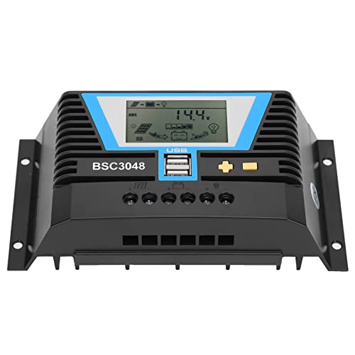 Solar Regulator, 30 A, Solar Charge Controller, 12 V, 24 V, 36 V, 48 V, Solar Panel voor BSC3048 Batterijen met dubbele USB-aansluiting, 5 V/2 A