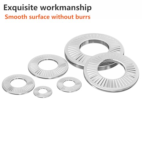 Verpakking van 20 Flat Washers M10 Knurled Spring Discs Belleville Spring Discs 304 Roestvrij stalen Wedge Keukenringen voor Schroeven en Noten 5