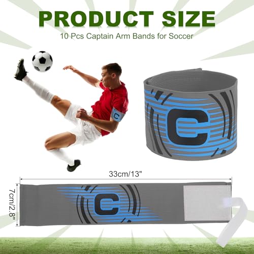 Voetbal Captain Armband, 10 stuks Captain Armbanden voor Voetbal Elastische Captain C Armband Sport Captain Armbanden voor de jeugd Volwassen Voetbal Team Training Grey