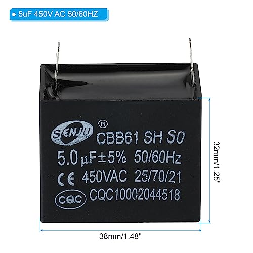 5 st CBB61 Plafond Ventilator 5uF 450V AC 50/60HZ Single Insert met 2 Pins voor Airconditioning Ventilator Motor Start Operation Capacitors 38x36x32m m