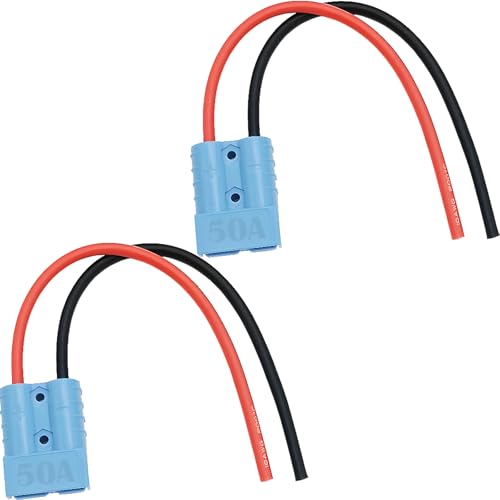 Batterijaansluiting, 50 A 600 V, batterijaansluiting met snelkoppeling/snelkoppeling, met 25 cm aansluitkabel 10 AWG (2 sets, blauw)