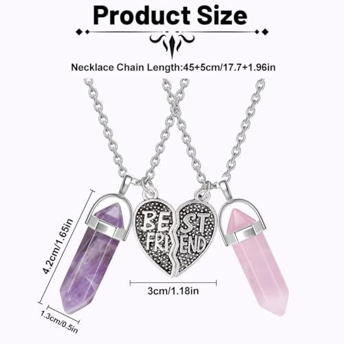 Beste Vriend Kettingen voor 2 Meisjes, Genezing Crystal Friendship Ketting, Bijpassende Hart Kettingen voor Beste Vrienden Meisjes Vrouwen Kettingen, sieraden set, Crystal, Crystal 3