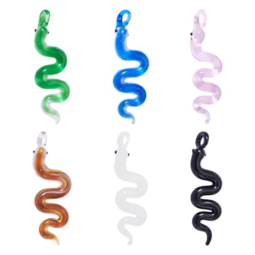 6 st. Snake Charms Handgemaakte Lampwerk Snake Dangle Ornaments 6 Kleuren Snake Hangers voor DIY Ketting Hang Ornamenten Sieraden maken, Glas