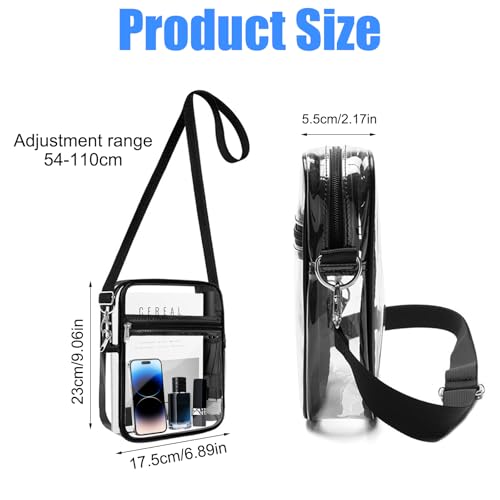 Clear Crossbody Bag Purse 23x17.5x5,5cm, PVC Transparante tas met verstelbare, afneembare schouderband, Stadion goedgekeurd, waterdichte transparante tas, voor concerten, Winkelen