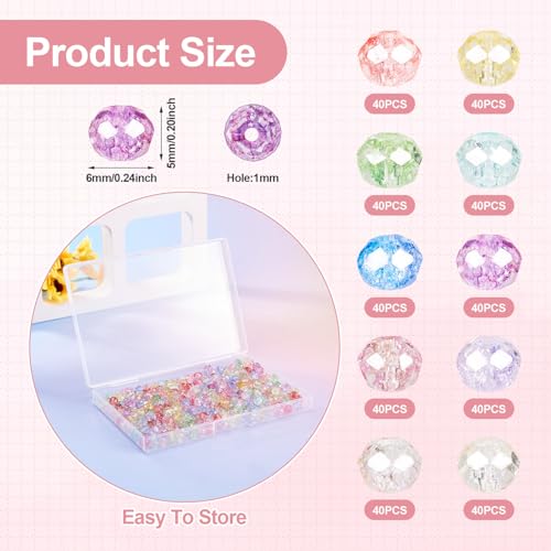 400 stuks 6 mm facet glazen kralen, 10 kleuren, transparante rondelle spacer kralen, kristallen dikke kralen, bulk voor doe-het-zelf armband, ketting, oorbel sieraden maken 4
