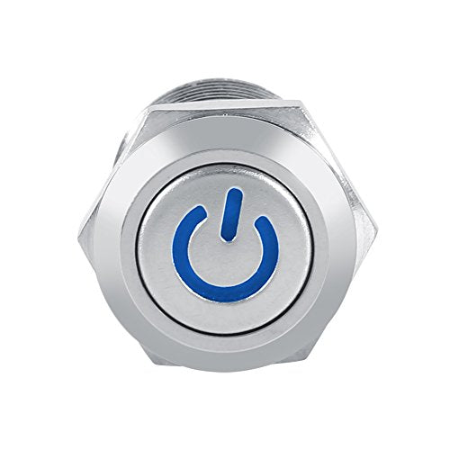 12mm 12V LED waterdicht roestvrij staal direct Drukschakelaar aan/uit knopschakelaar 1NO1NC (blauw), blauwe LED