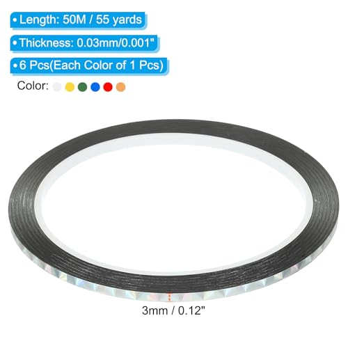 Prisma Tape 0.3 cm x 130 m Pack van 6 Self-Adhesive Metallic Hologograsch voor Wanddecoratie, Wrapping Arts and Crafts, Multi-Colored