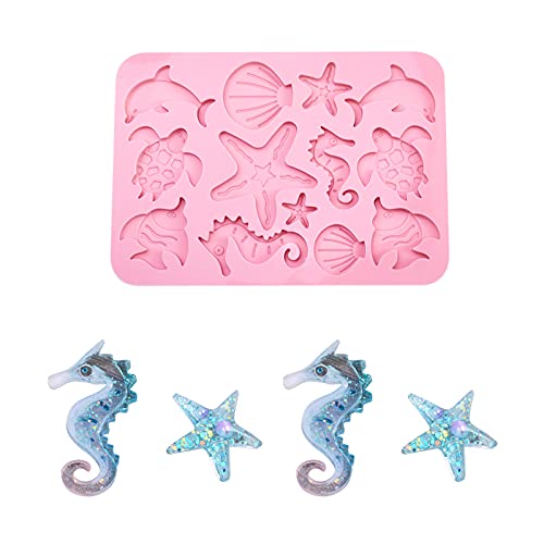 2 st. Marine Organism Siliconen Vormen Turtle Dolfijn Vis Shell Sterrenvis Zeepaard Bakvormen voor Candy Biscuits Zeep Kaars UV Harscraft
