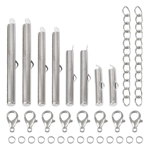 80 st. 20~40mm Iron Slide sluiting met 40 Strands Twist Extender Kettingen, 80 st. 304 Roestvrij staal Jump Ringen en 40 st. Legering Lobster Claw sluitingen voor sieraden maken